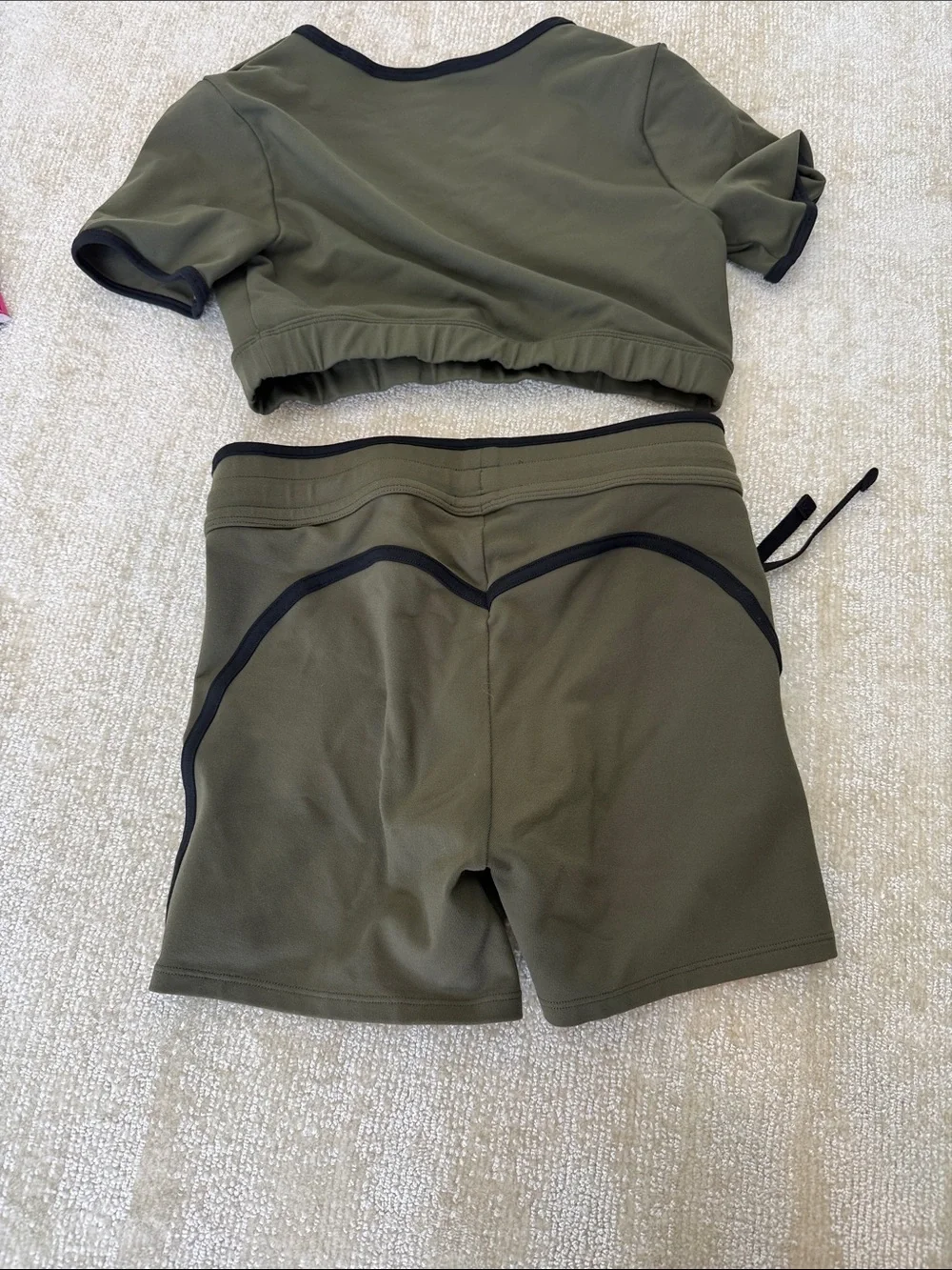 ALO Yoga Kids Olive Green Shorts with Black Trim